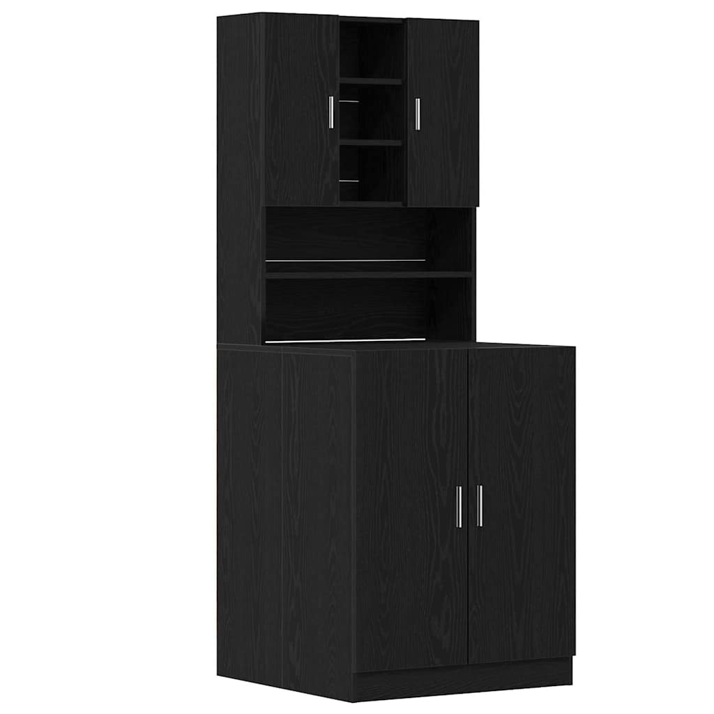 Wasmachinekast 2 pcs Zwart Eiken 70,5 x 71,5 x 181,5 cm is nu te koop bij PeponiXL, paradijselijk wonen!