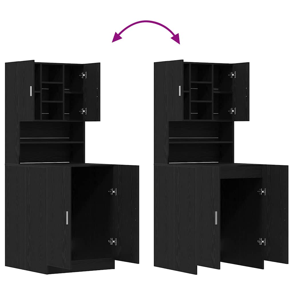 Wasmachinekast 2 pcs Zwart Eiken 70,5 x 71,5 x 181,5 cm is nu te koop bij PeponiXL, paradijselijk wonen!