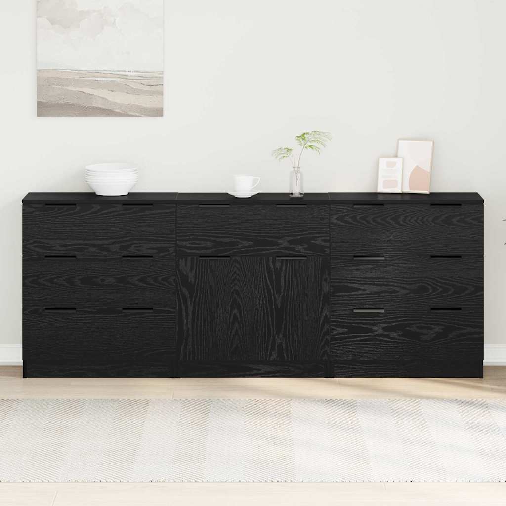 Dressoir 3 pcs Zwart Eiken 181 x 30 x 70 cm Bewerkt hout is nu te koop bij PeponiXL, paradijselijk wonen!