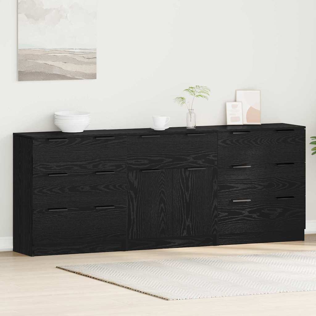 Dressoir 3 pcs Zwart Eiken 181 x 30 x 70 cm Bewerkt hout is nu te koop bij PeponiXL, paradijselijk wonen!