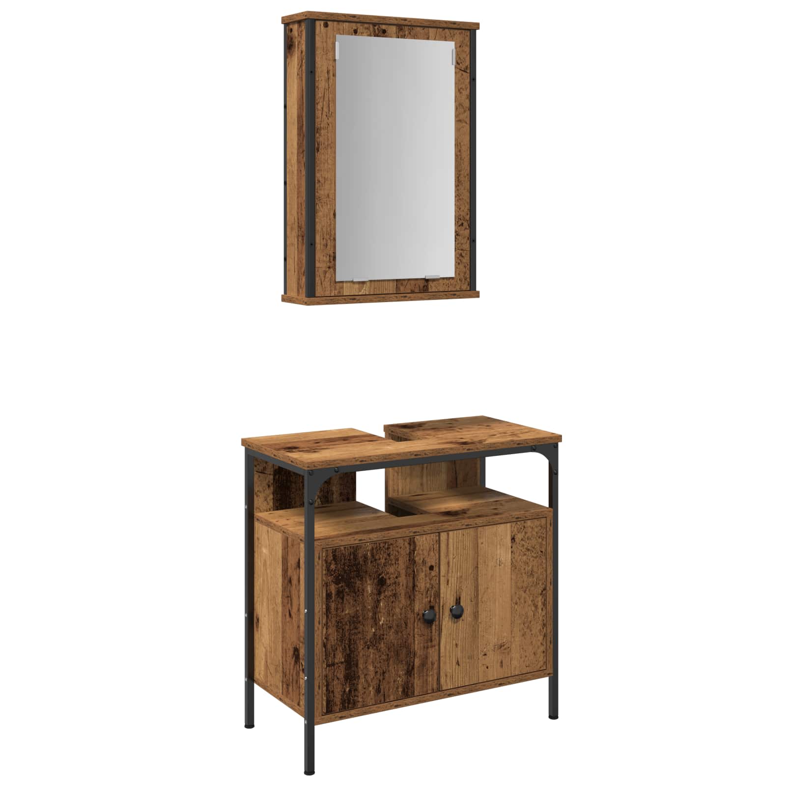Badkamermeubelset met plank met opslag 2 pcs Bruin Bewerkt hout is nu te koop bij PeponiXL, paradijselijk wonen!