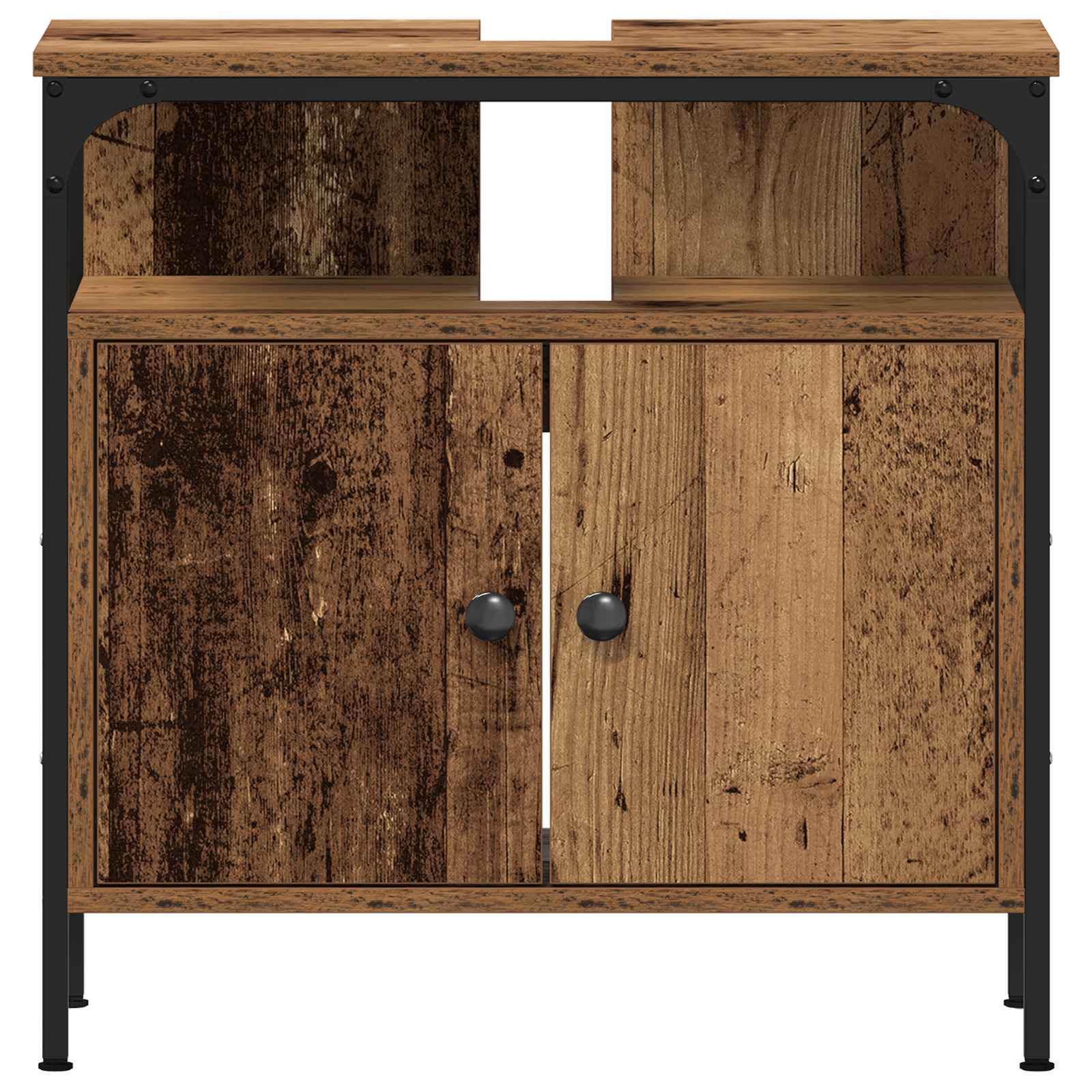 Badkamermeubelset met plank met opslag 2 pcs Bruin Bewerkt hout is nu te koop bij PeponiXL, paradijselijk wonen!