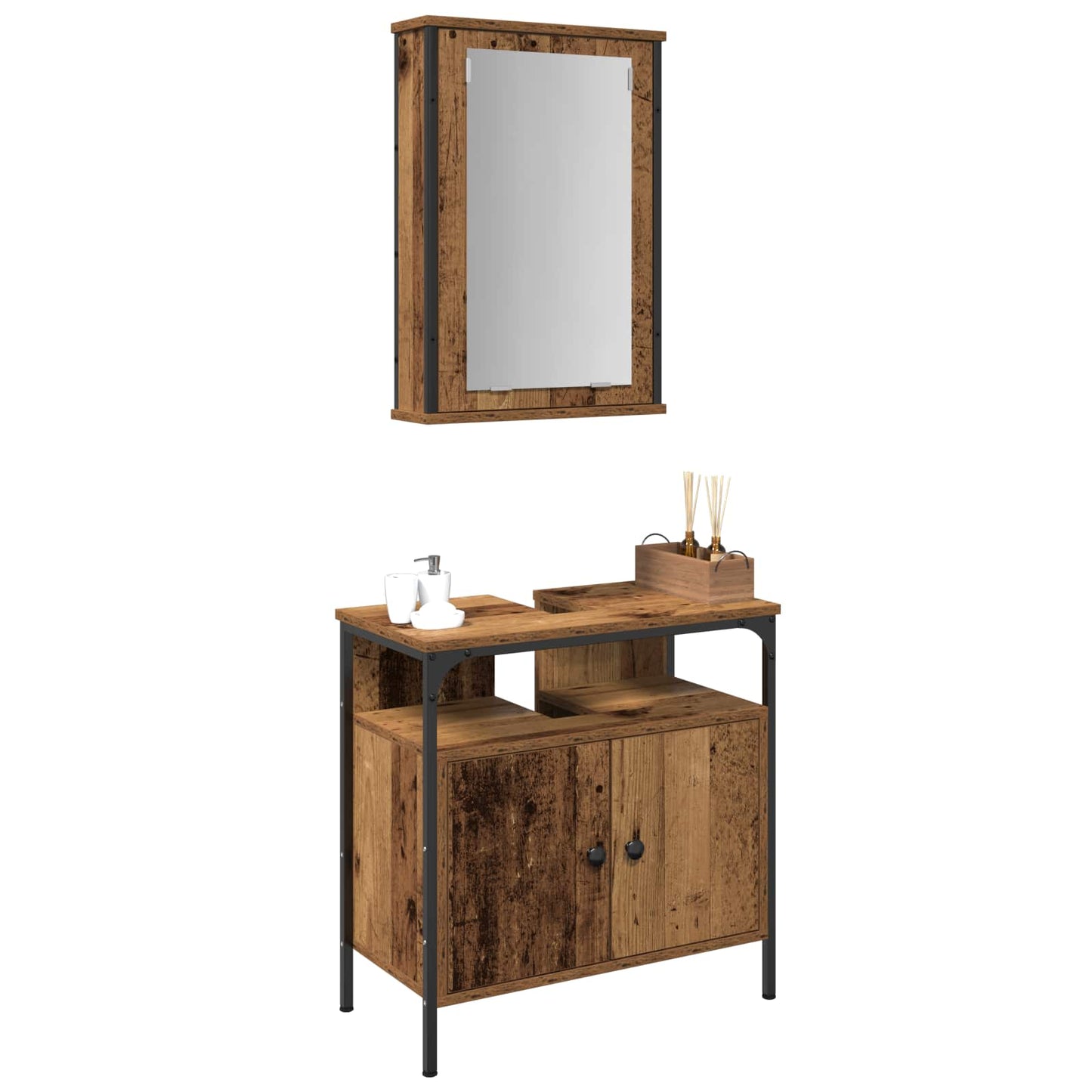 Badkamermeubelset met plank met opslag 2 pcs Bruin Bewerkt hout is nu te koop bij PeponiXL, paradijselijk wonen!