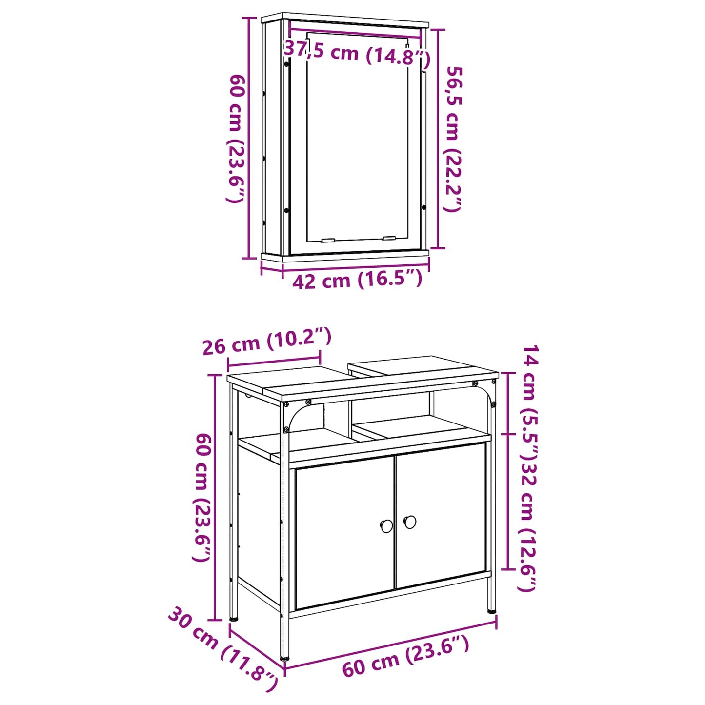 Badkamermeubelset met plank met opslag 2 pcs Bruin Bewerkt hout is nu te koop bij PeponiXL, paradijselijk wonen!