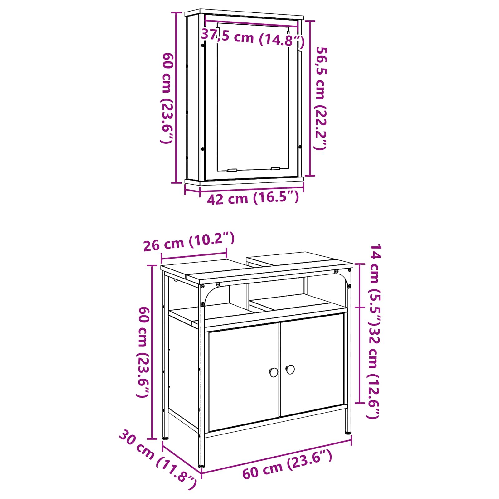 Badkamermeubelset met plank met opslag 2 pcs Bruin Bewerkt hout is nu te koop bij PeponiXL, paradijselijk wonen!