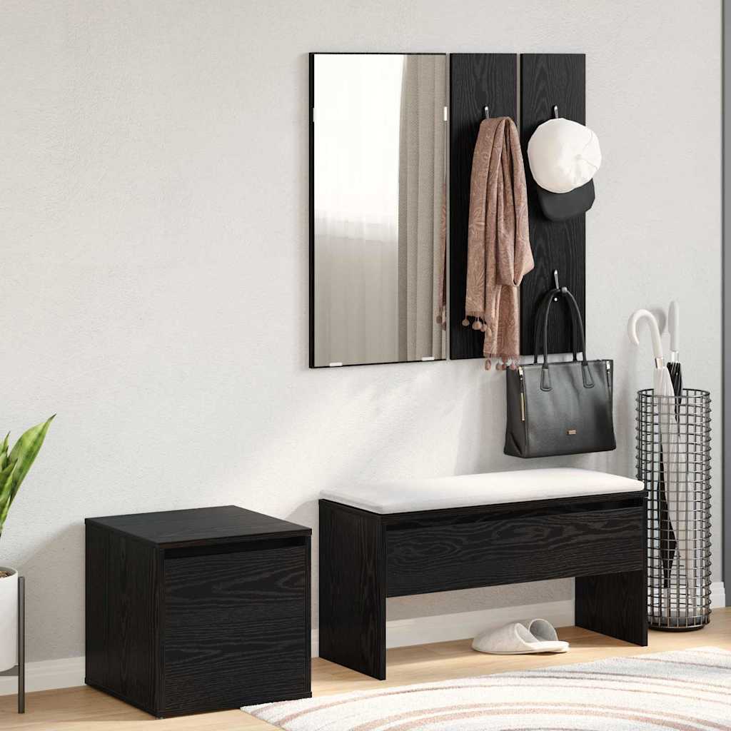 Halmeubelset 3 pcs Zwart eiken 80 x 31 x 40 cm Bewerkt hout