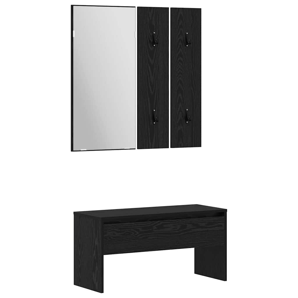 Halmeubelset 3 pcs Zwart eiken 80 x 31 x 40 cm Bewerkt hout