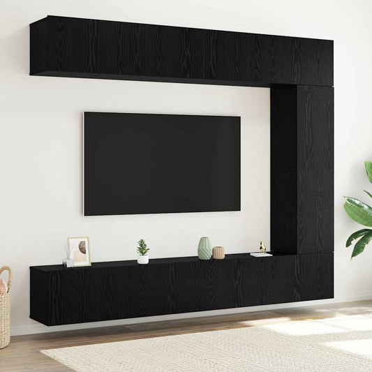 Tv-meubelset Wandgemonteerd 5 pcs Zwart Eiken Bewerkt hout is nu te koop bij PeponiXL, paradijselijk wonen!