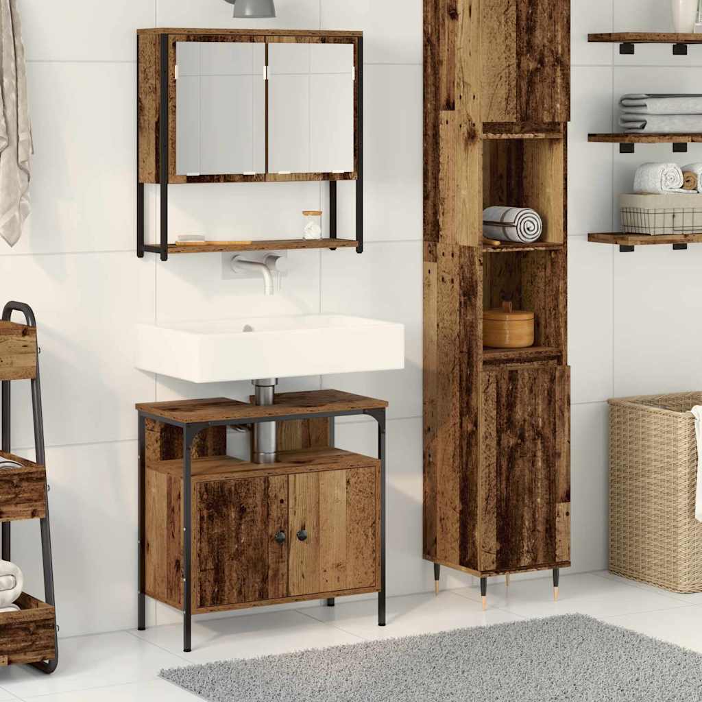 Badkamermeubelset met plank met opslag 2 pcs Bruin Bewerkt hout is nu te koop bij PeponiXL, paradijselijk wonen!