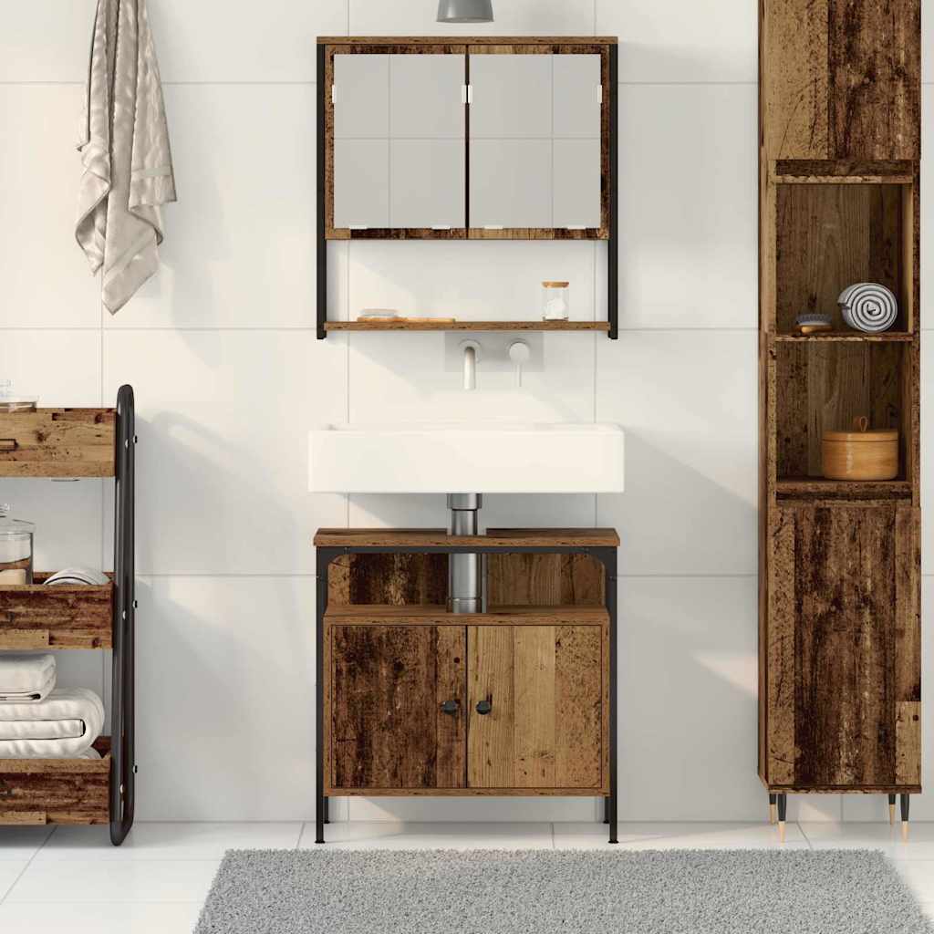 Badkamermeubelset met plank met opslag 2 pcs Bruin Bewerkt hout is nu te koop bij PeponiXL, paradijselijk wonen!