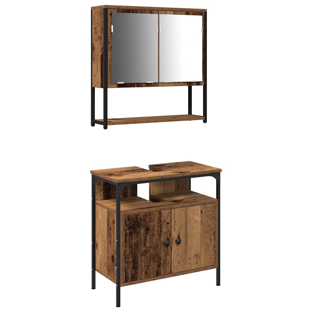 Badkamermeubelset met plank met opslag 2 pcs Bruin Bewerkt hout is nu te koop bij PeponiXL, paradijselijk wonen!