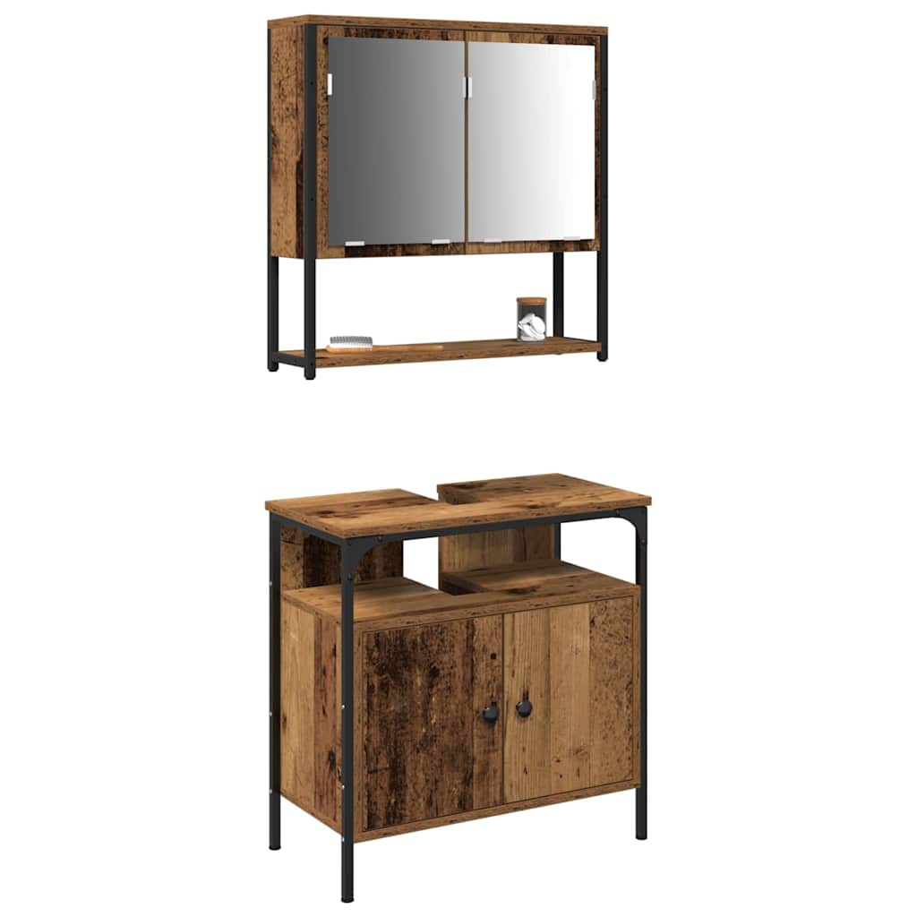 Badkamermeubelset met plank met opslag 2 pcs Bruin Bewerkt hout is nu te koop bij PeponiXL, paradijselijk wonen!