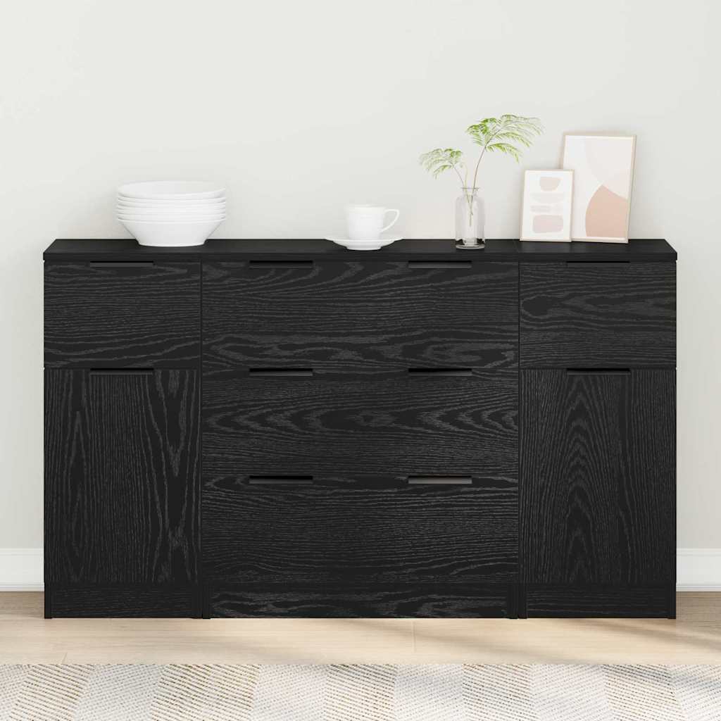 Dressoir met lade 3 pcs Zwart Eiken Bewerkt hout is nu te koop bij PeponiXL, paradijselijk wonen!