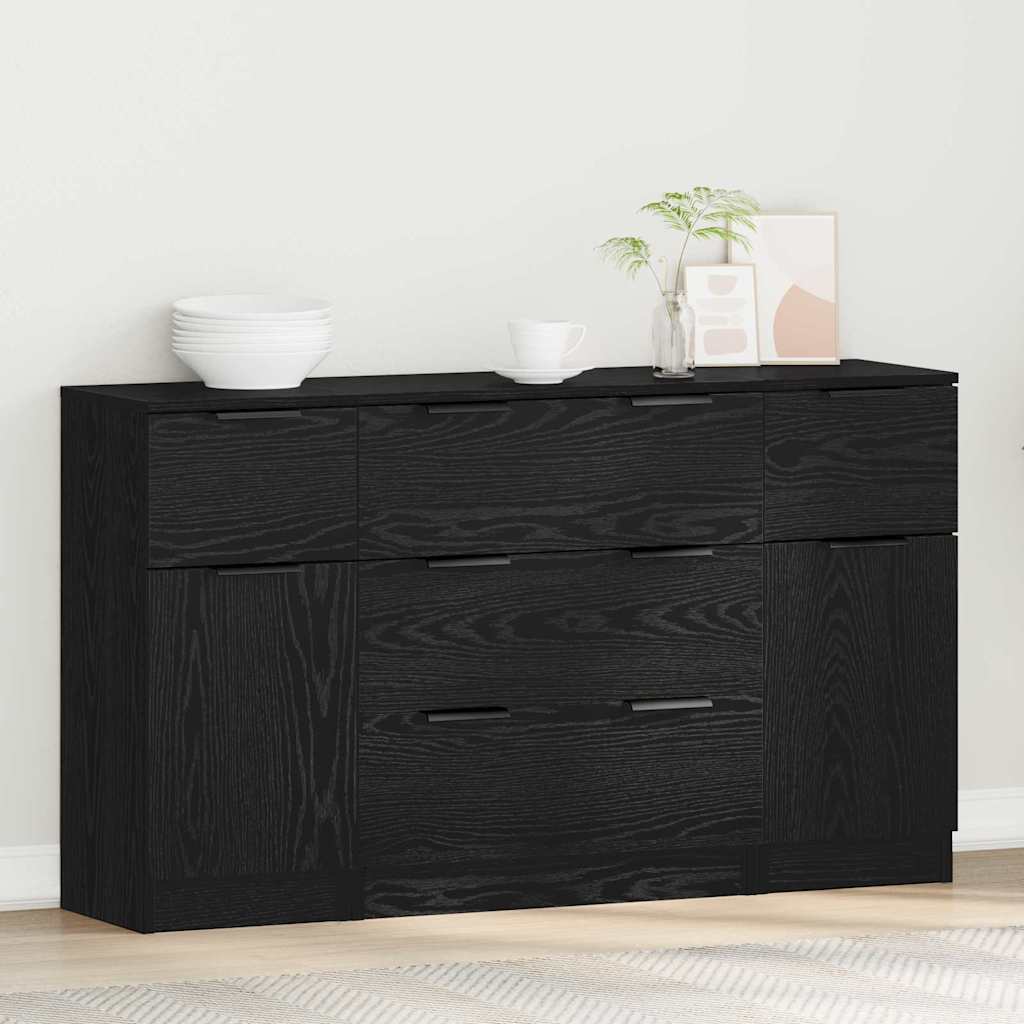 Dressoir met lade 3 pcs Zwart Eiken Bewerkt hout is nu te koop bij PeponiXL, paradijselijk wonen!