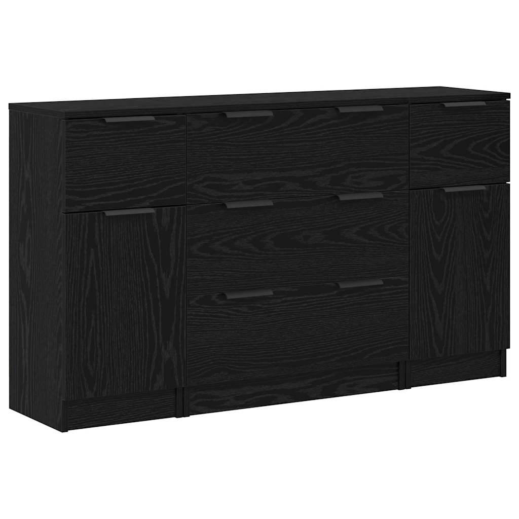 Dressoir met lade 3 pcs Zwart Eiken Bewerkt hout is nu te koop bij PeponiXL, paradijselijk wonen!