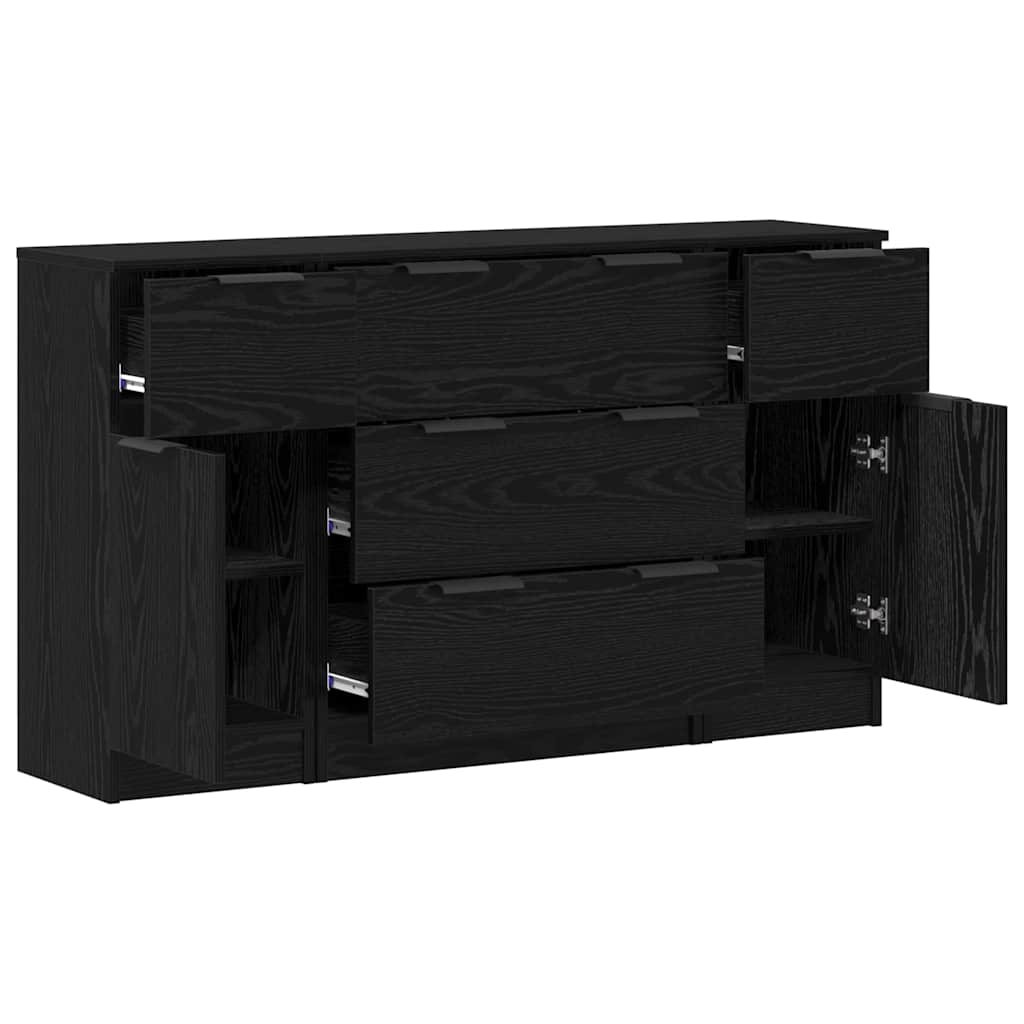 Dressoir met lade 3 pcs Zwart Eiken Bewerkt hout is nu te koop bij PeponiXL, paradijselijk wonen!