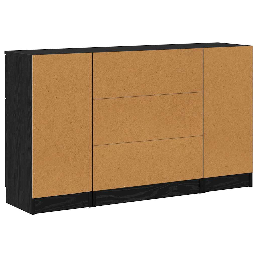 Dressoir met lade 3 pcs Zwart Eiken Bewerkt hout is nu te koop bij PeponiXL, paradijselijk wonen!
