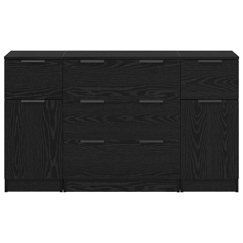 Dressoir met lade 3 pcs Zwart Eiken Bewerkt hout is nu te koop bij PeponiXL, paradijselijk wonen!