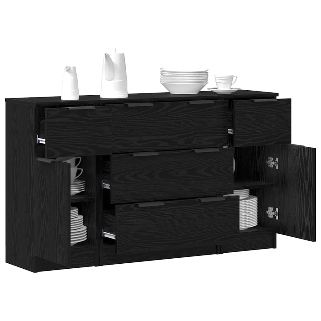 Dressoir met lade 3 pcs Zwart Eiken Bewerkt hout is nu te koop bij PeponiXL, paradijselijk wonen!