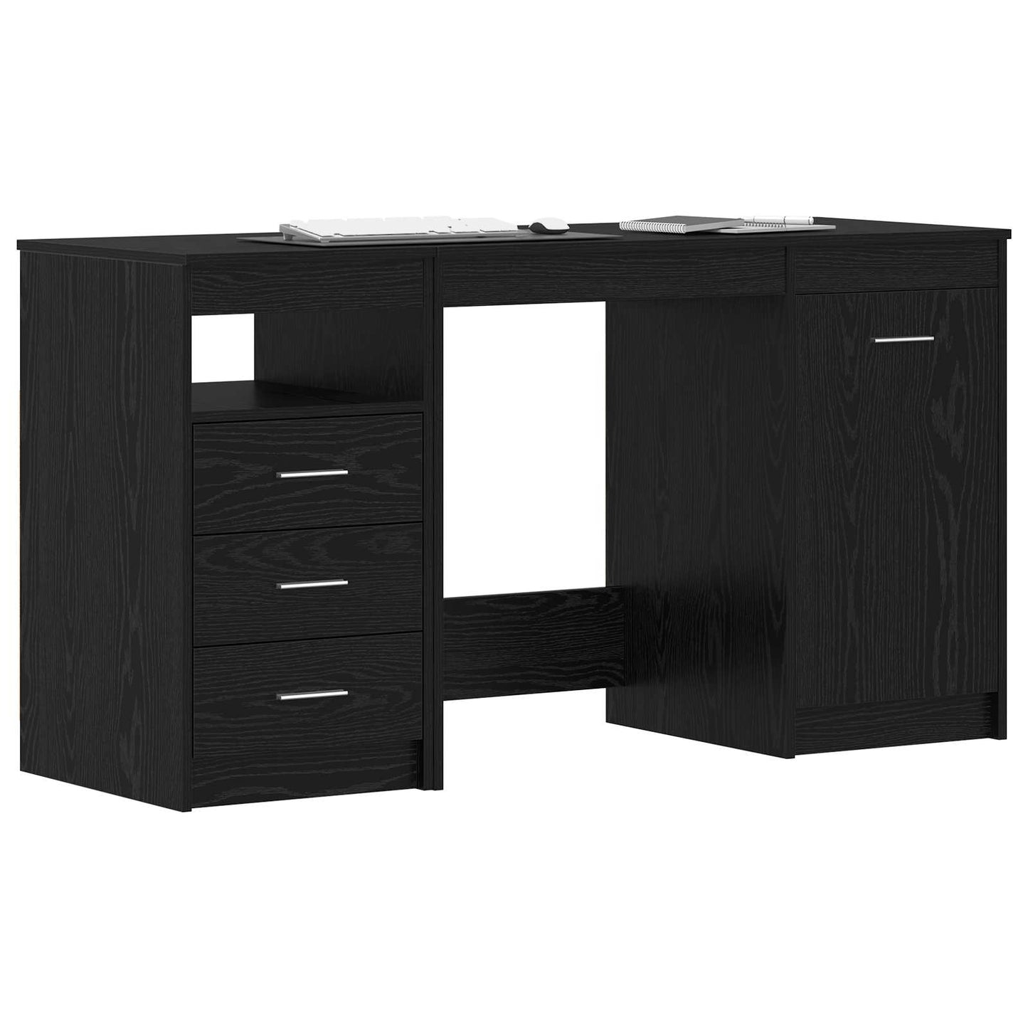 Bureau met lade 2 pcs Zwart Eiken 140 x 50 x 76 cm Bewerkt hout is nu te koop bij PeponiXL, paradijselijk wonen!