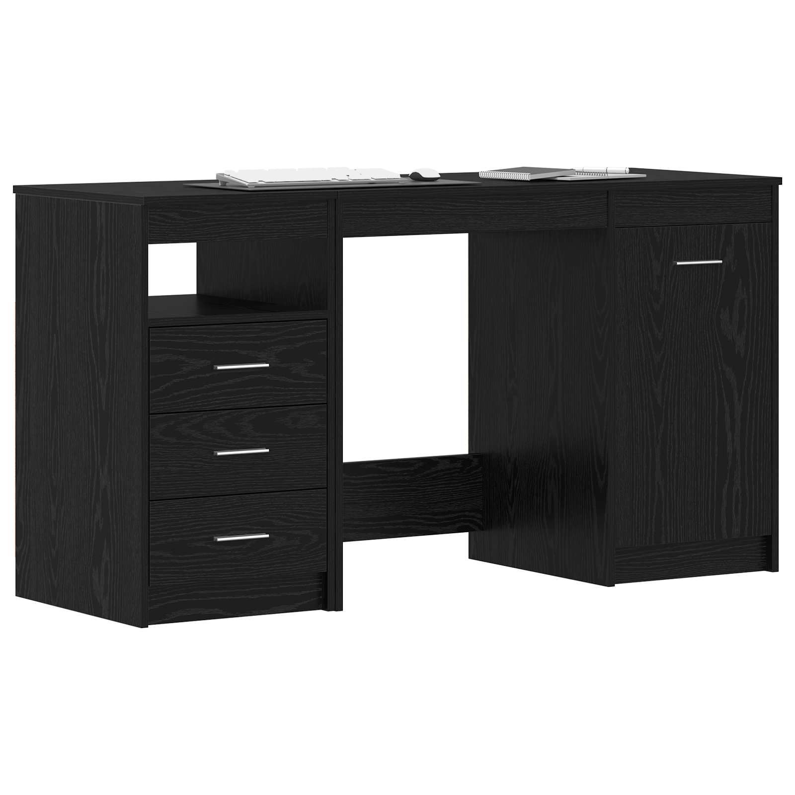Bureau met lade 2 pcs Zwart Eiken 140 x 50 x 76 cm Bewerkt hout is nu te koop bij PeponiXL, paradijselijk wonen!