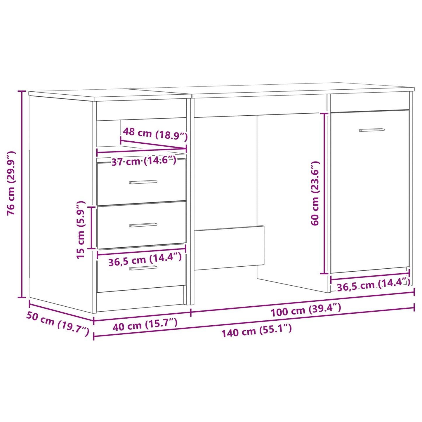 Bureau met lade 2 pcs Zwart Eiken 140 x 50 x 76 cm Bewerkt hout is nu te koop bij PeponiXL, paradijselijk wonen!
