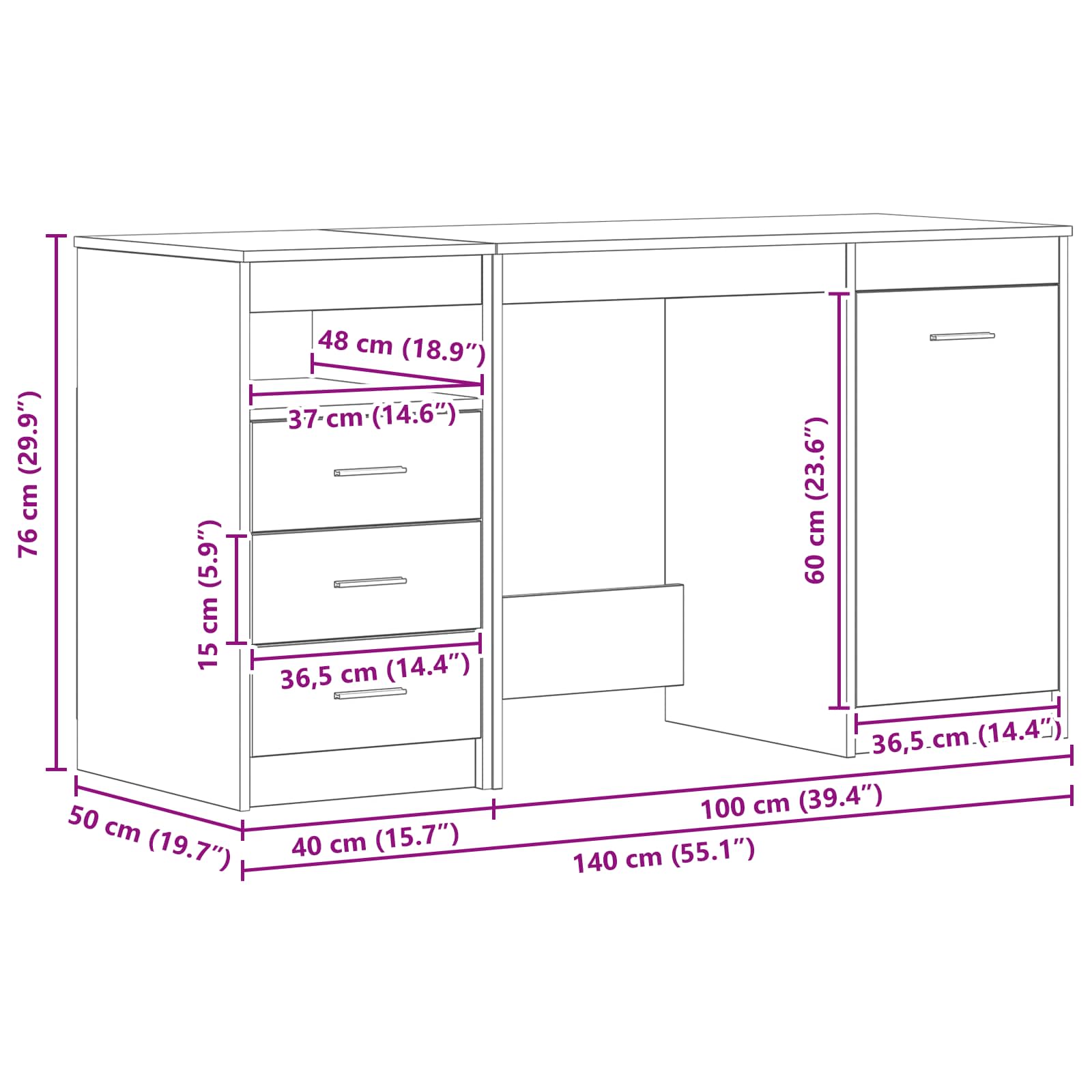 Bureau met lade 2 pcs Zwart Eiken 140 x 50 x 76 cm Bewerkt hout is nu te koop bij PeponiXL, paradijselijk wonen!