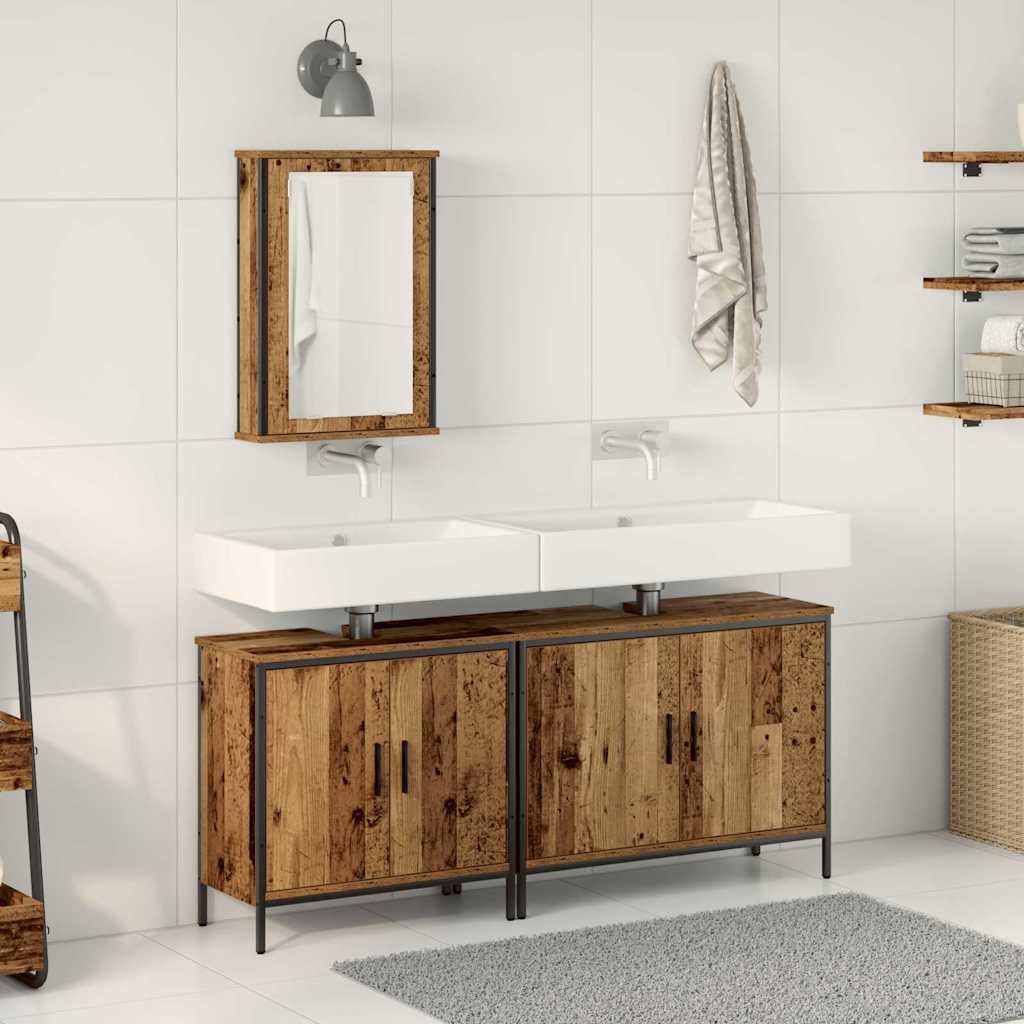 Badkamermeubels met plank met opslag 3 pcs Bruin Bewerkt hout is nu te koop bij PeponiXL, paradijselijk wonen!