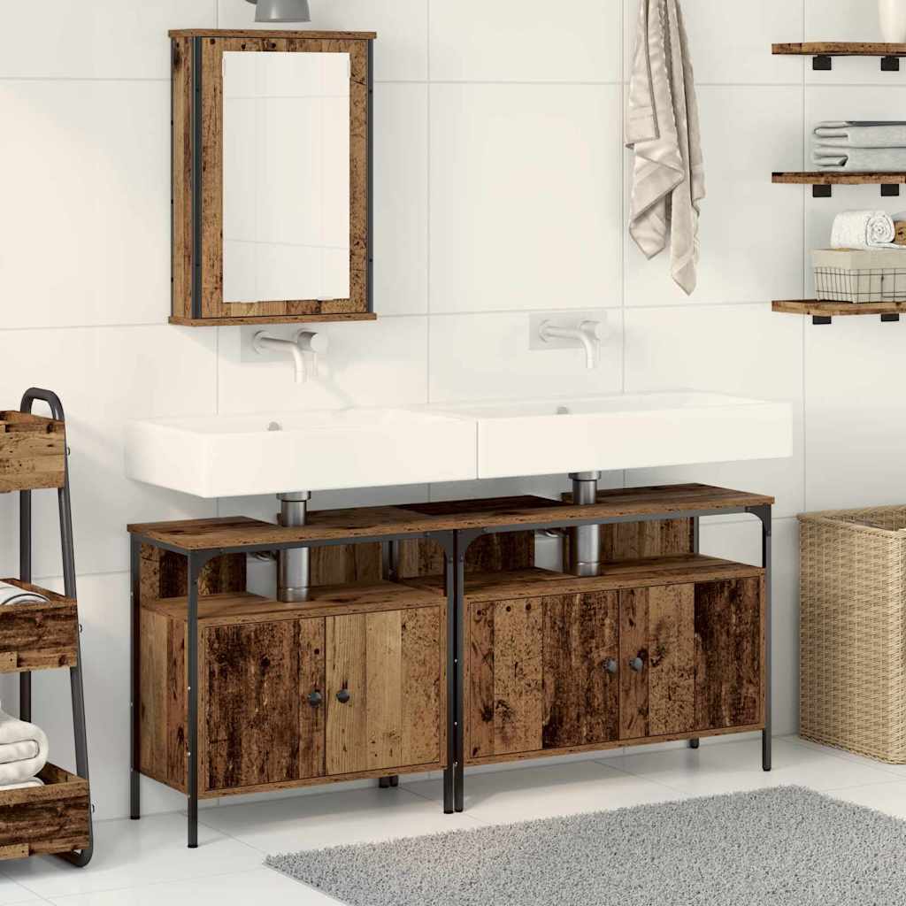Badkamermeubels met plank met opslag 3 pcs Bruin Bewerkt hout is nu te koop bij PeponiXL, paradijselijk wonen!