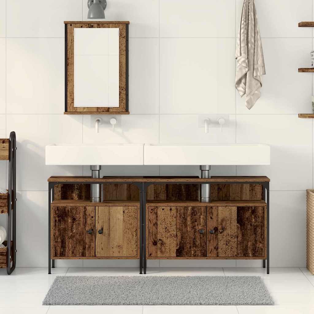 Badkamermeubels met plank met opslag 3 pcs Bruin Bewerkt hout is nu te koop bij PeponiXL, paradijselijk wonen!
