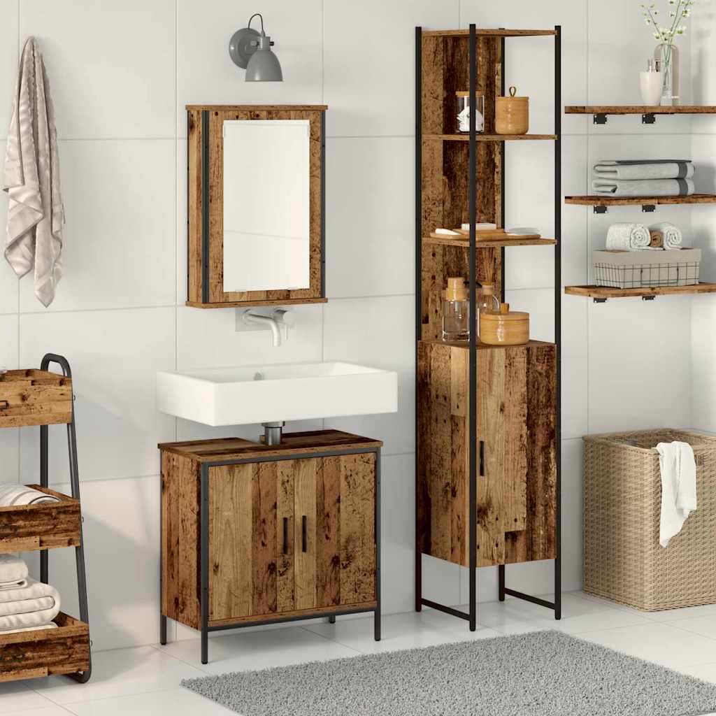 Badkamermeubelset met plank met opslag 3 pcs Bruin Bewerkt hout is nu te koop bij PeponiXL, paradijselijk wonen!