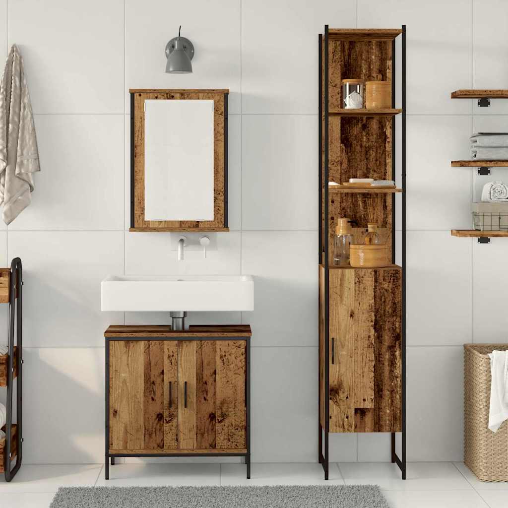 Badkamermeubelset met plank met opslag 3 pcs Bruin Bewerkt hout is nu te koop bij PeponiXL, paradijselijk wonen!