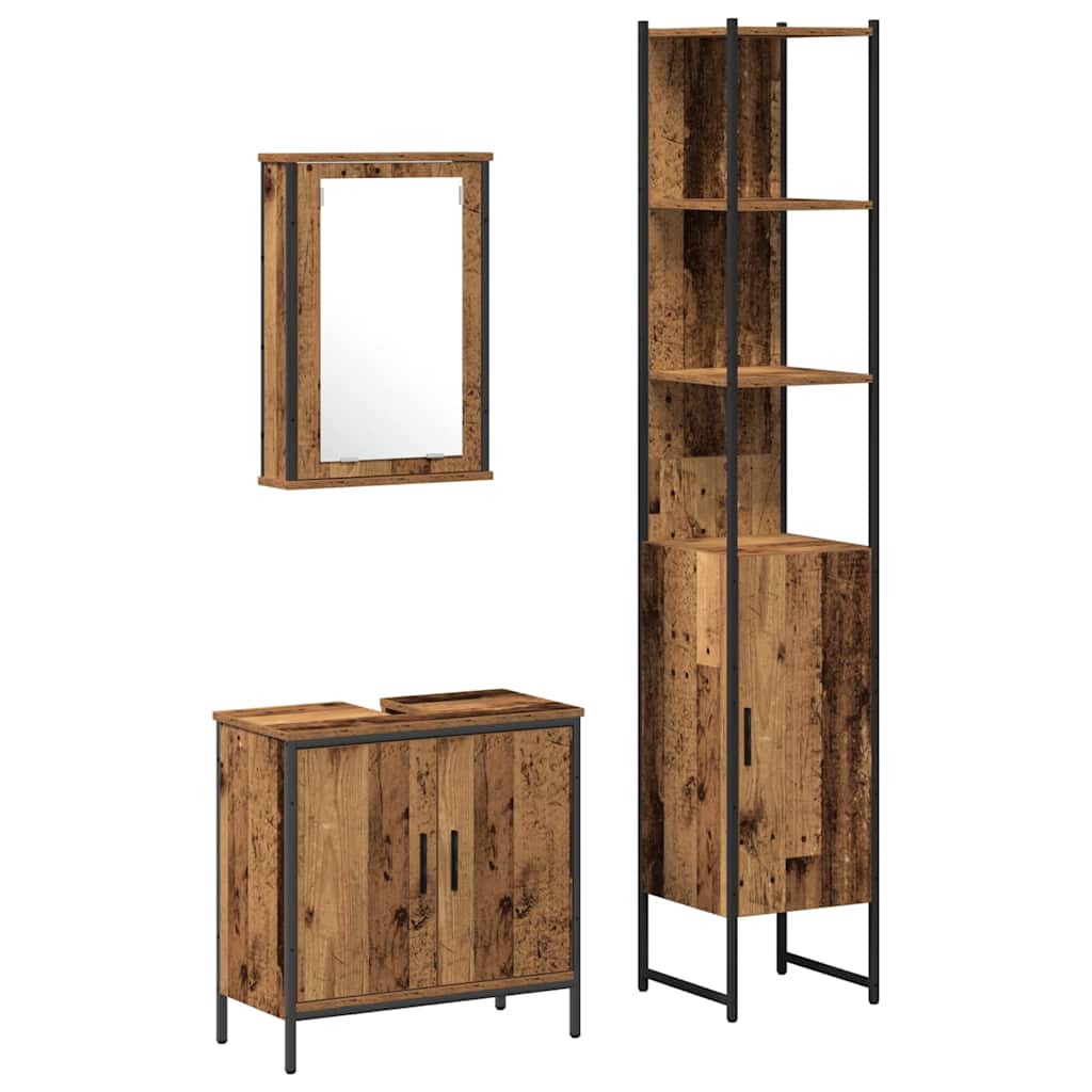 Badkamermeubelset met plank met opslag 3 pcs Bruin Bewerkt hout is nu te koop bij PeponiXL, paradijselijk wonen!