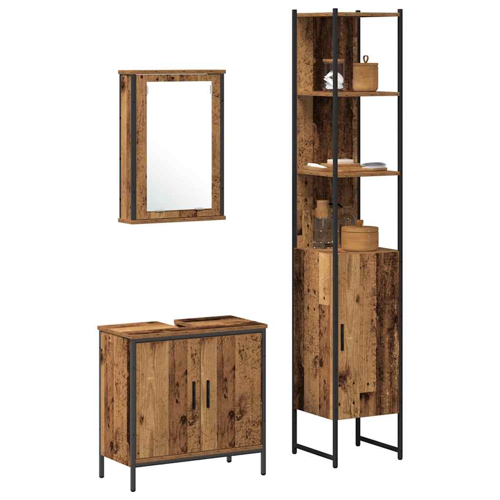 Badkamermeubelset met plank met opslag 3 pcs Bruin Bewerkt hout is nu te koop bij PeponiXL, paradijselijk wonen!
