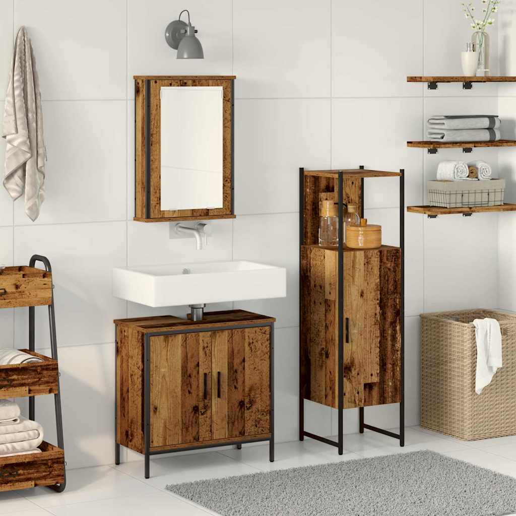 Badkamermeubelset 3 pcs Bruin 33 x 33 x 120.5 cm Bewerkt hout is nu te koop bij PeponiXL, paradijselijk wonen!