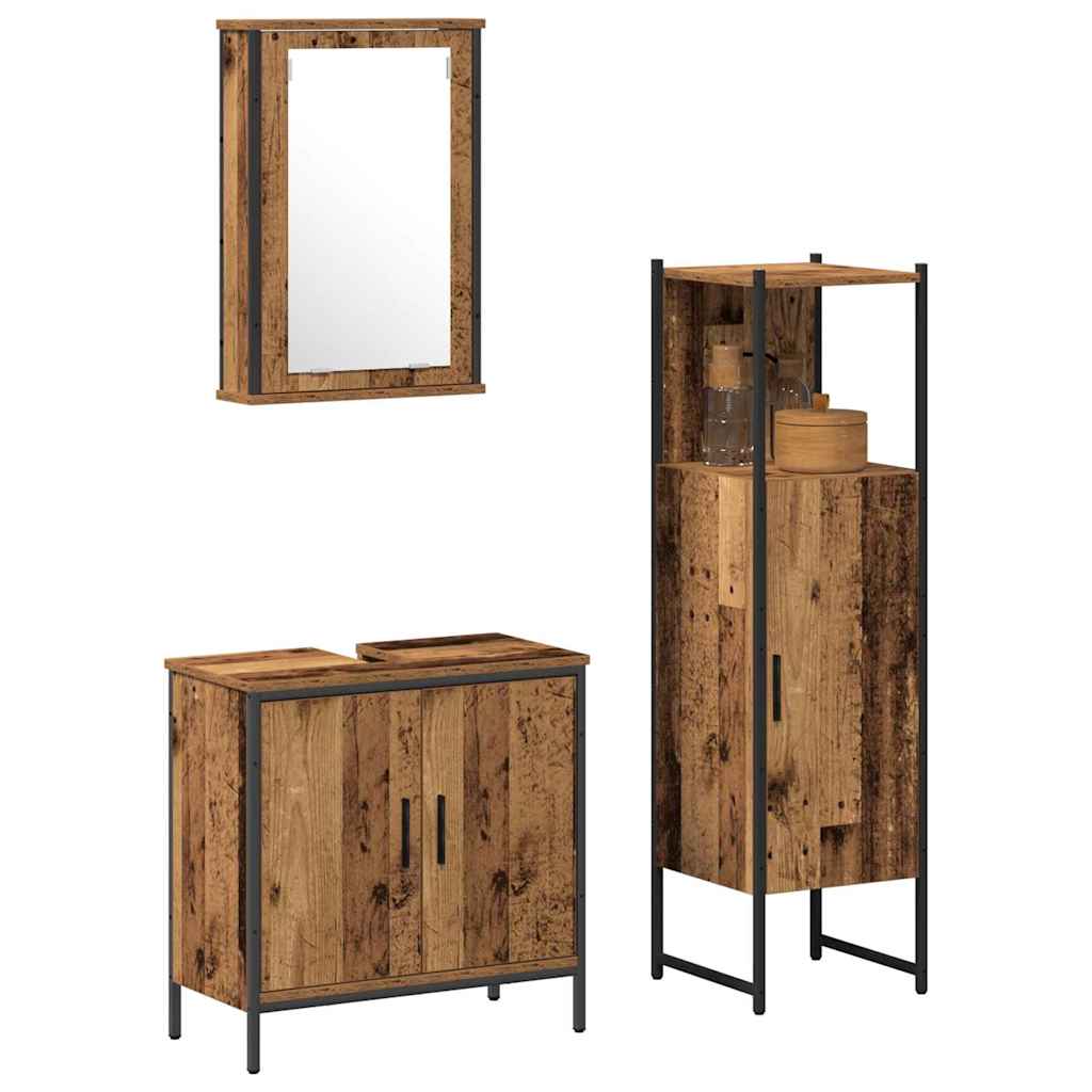 Badkamermeubelset 3 pcs Bruin 33 x 33 x 120.5 cm Bewerkt hout is nu te koop bij PeponiXL, paradijselijk wonen!