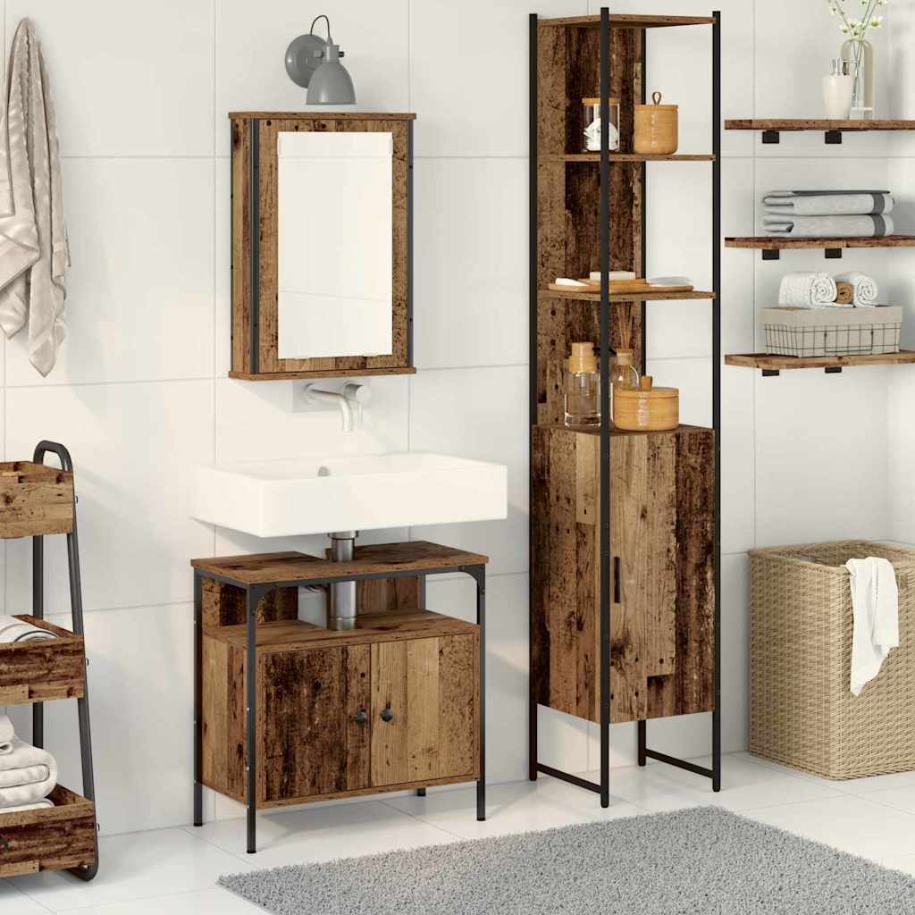 Badkamermeubelset met plank 3 pcs Oud hout Bewerkt hout is nu te koop bij PeponiXL, paradijselijk wonen!