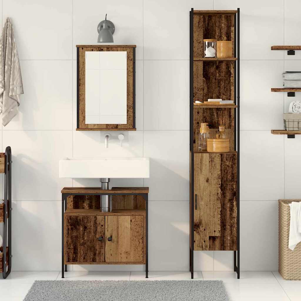 Badkamermeubelset met plank 3 pcs Oud hout Bewerkt hout is nu te koop bij PeponiXL, paradijselijk wonen!
