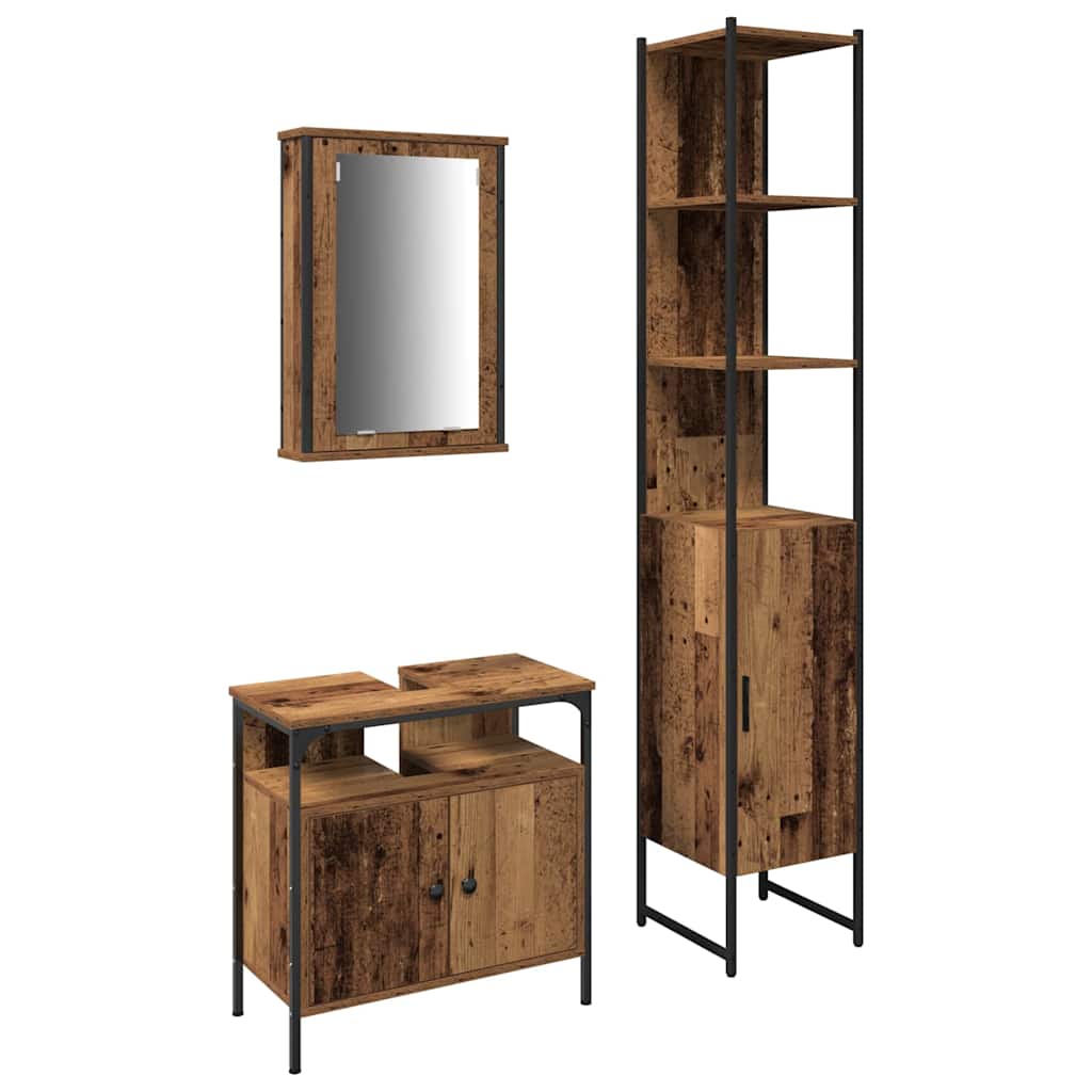 Badkamermeubelset met plank 3 pcs Oud hout Bewerkt hout is nu te koop bij PeponiXL, paradijselijk wonen!