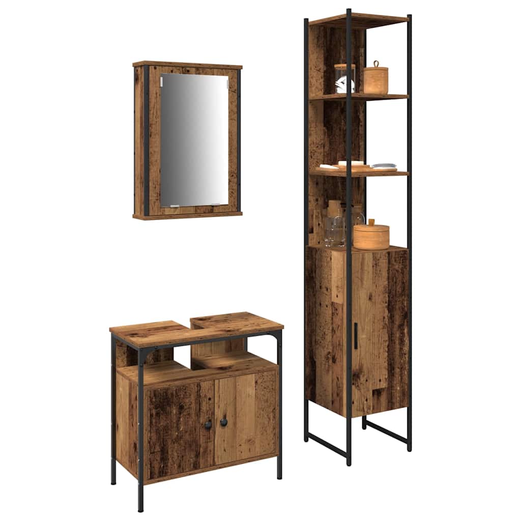 Badkamermeubelset met plank 3 pcs Oud hout Bewerkt hout is nu te koop bij PeponiXL, paradijselijk wonen!
