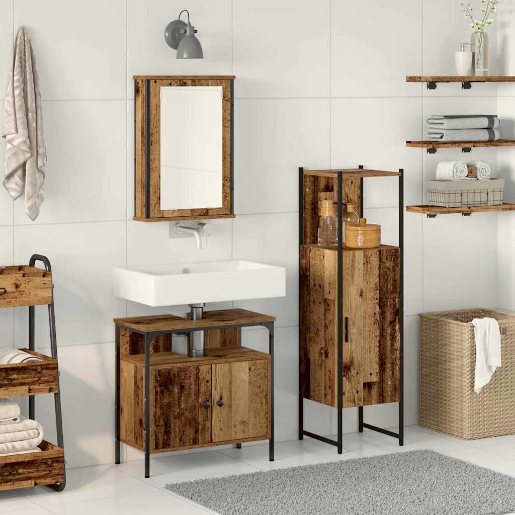 Badkamermeubelset 3 pcs Bruin 33 x 33 x 120.5 cm Bewerkt hout is nu te koop bij PeponiXL, paradijselijk wonen!