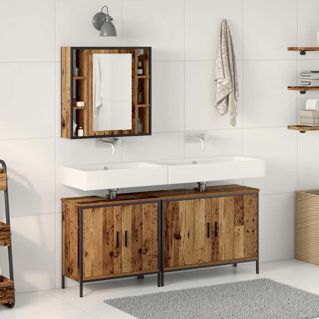 Badkamermeubelset met plank met opslag 3 pcs Bruin Bewerkt hout is nu te koop bij PeponiXL, paradijselijk wonen!