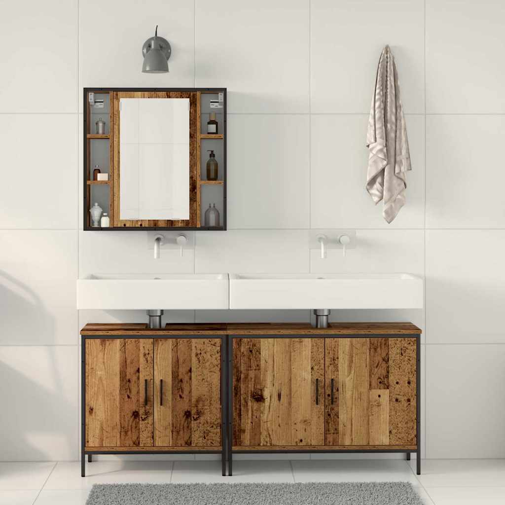 Badkamermeubelset met plank met opslag 3 pcs Bruin Bewerkt hout is nu te koop bij PeponiXL, paradijselijk wonen!