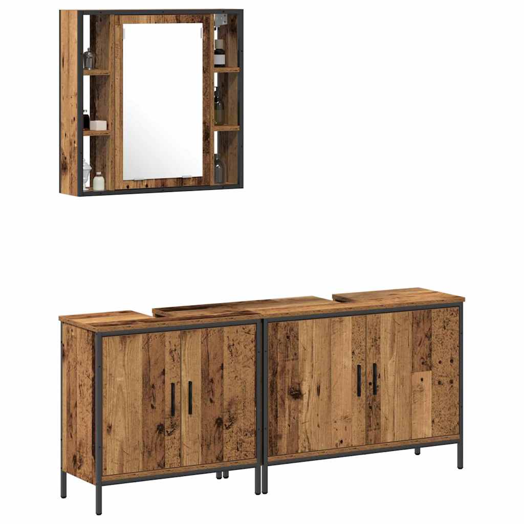 Badkamermeubelset met plank met opslag 3 pcs Bruin Bewerkt hout is nu te koop bij PeponiXL, paradijselijk wonen!