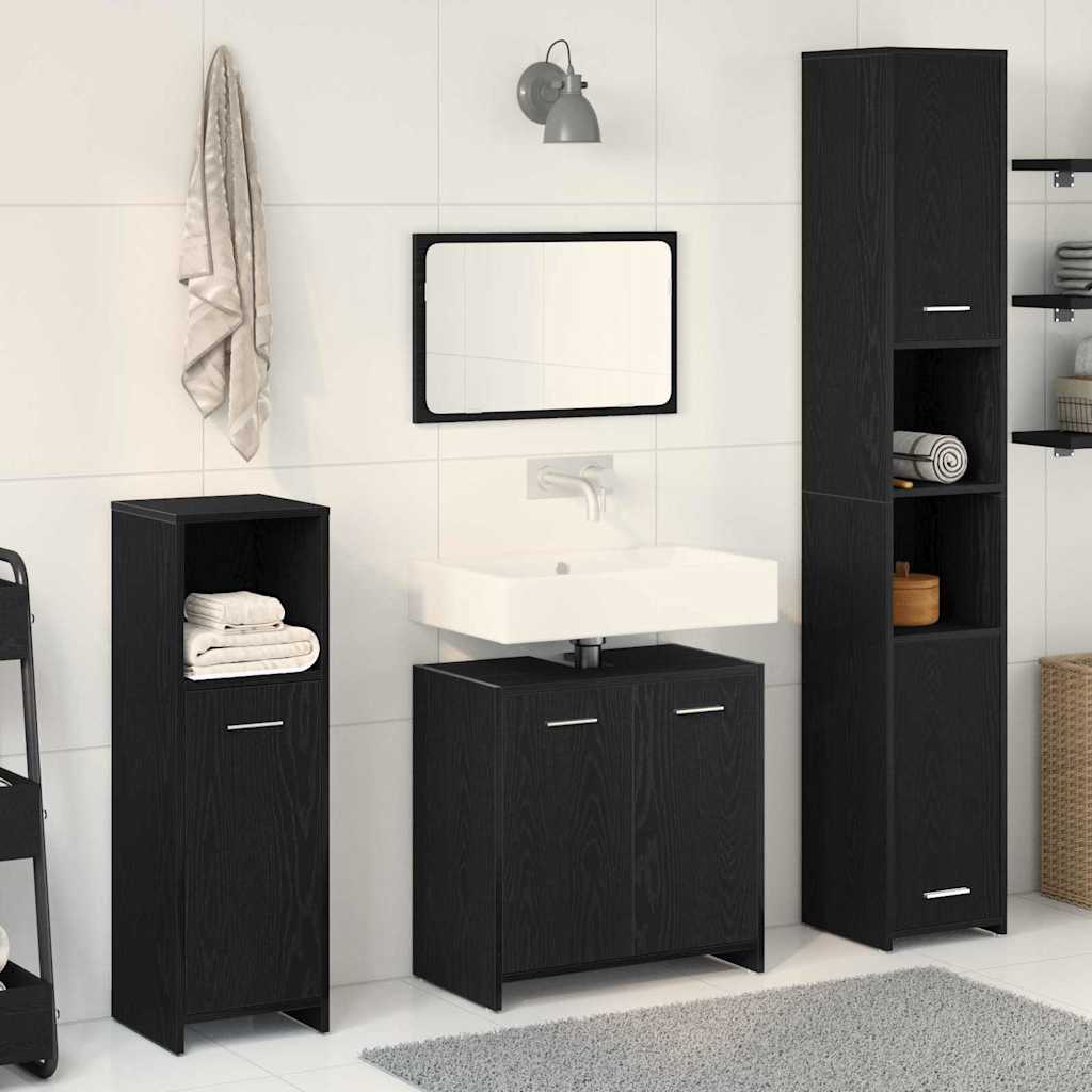 Badkamermeubelset met plank 4 pcs Zwart Eiken Bewerkt hout is nu te koop bij PeponiXL, paradijselijk wonen!