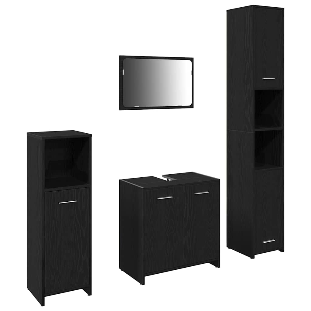 Badkamermeubelset met plank 4 pcs Zwart Eiken Bewerkt hout is nu te koop bij PeponiXL, paradijselijk wonen!