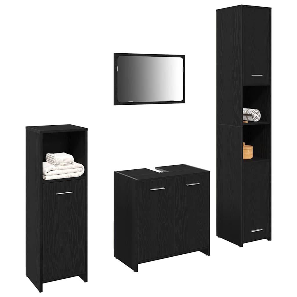 Badkamermeubelset met plank 4 pcs Zwart Eiken Bewerkt hout is nu te koop bij PeponiXL, paradijselijk wonen!