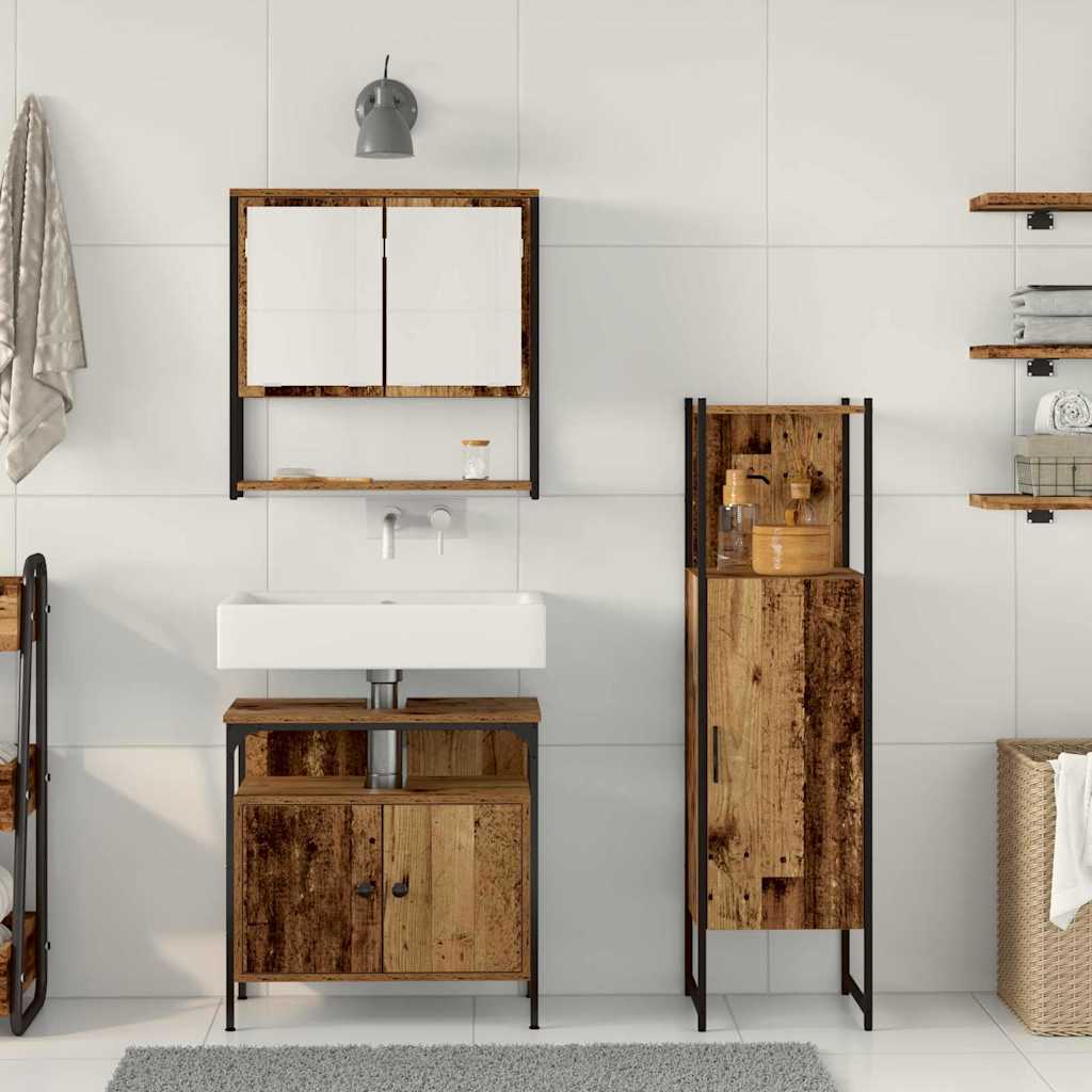 Badkamermeubelset met plank met opslag 3 pcs Bruin Bewerkt hout is nu te koop bij PeponiXL, paradijselijk wonen!