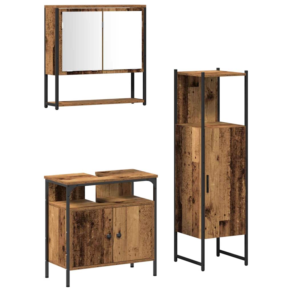 Badkamermeubelset met plank met opslag 3 pcs Bruin Bewerkt hout is nu te koop bij PeponiXL, paradijselijk wonen!