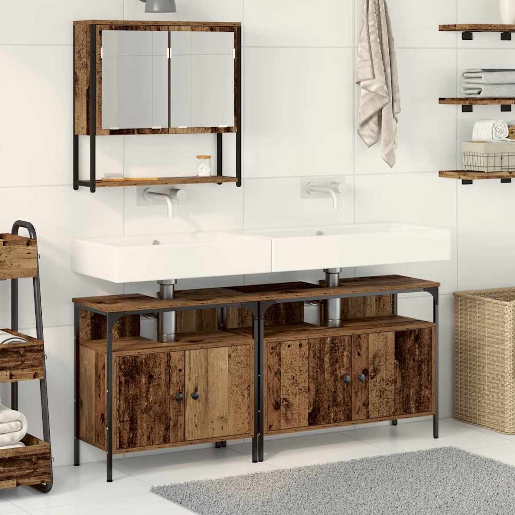 Badkamermeubelset met plank met opslag 3 pcs Bruin Bewerkt hout is nu te koop bij PeponiXL, paradijselijk wonen!